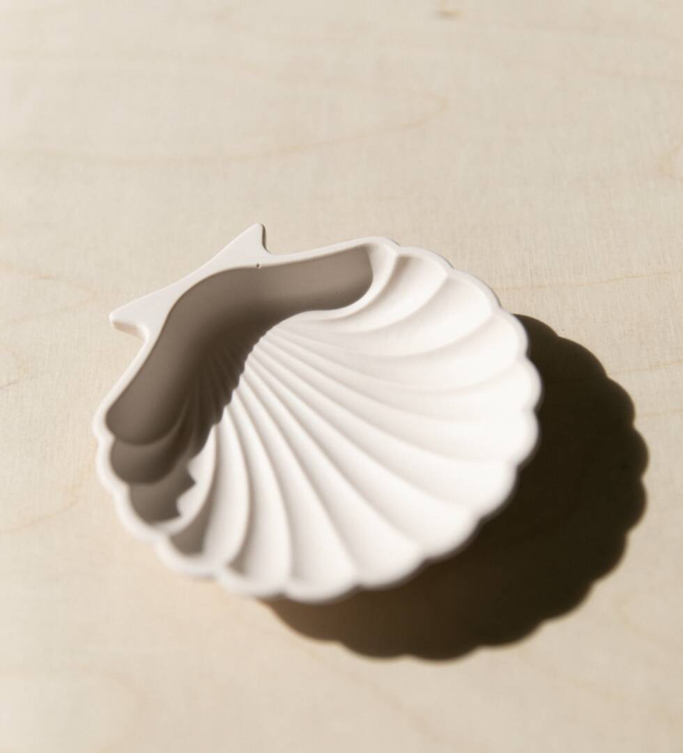 Empty pocket in shell-shaped jesmonite