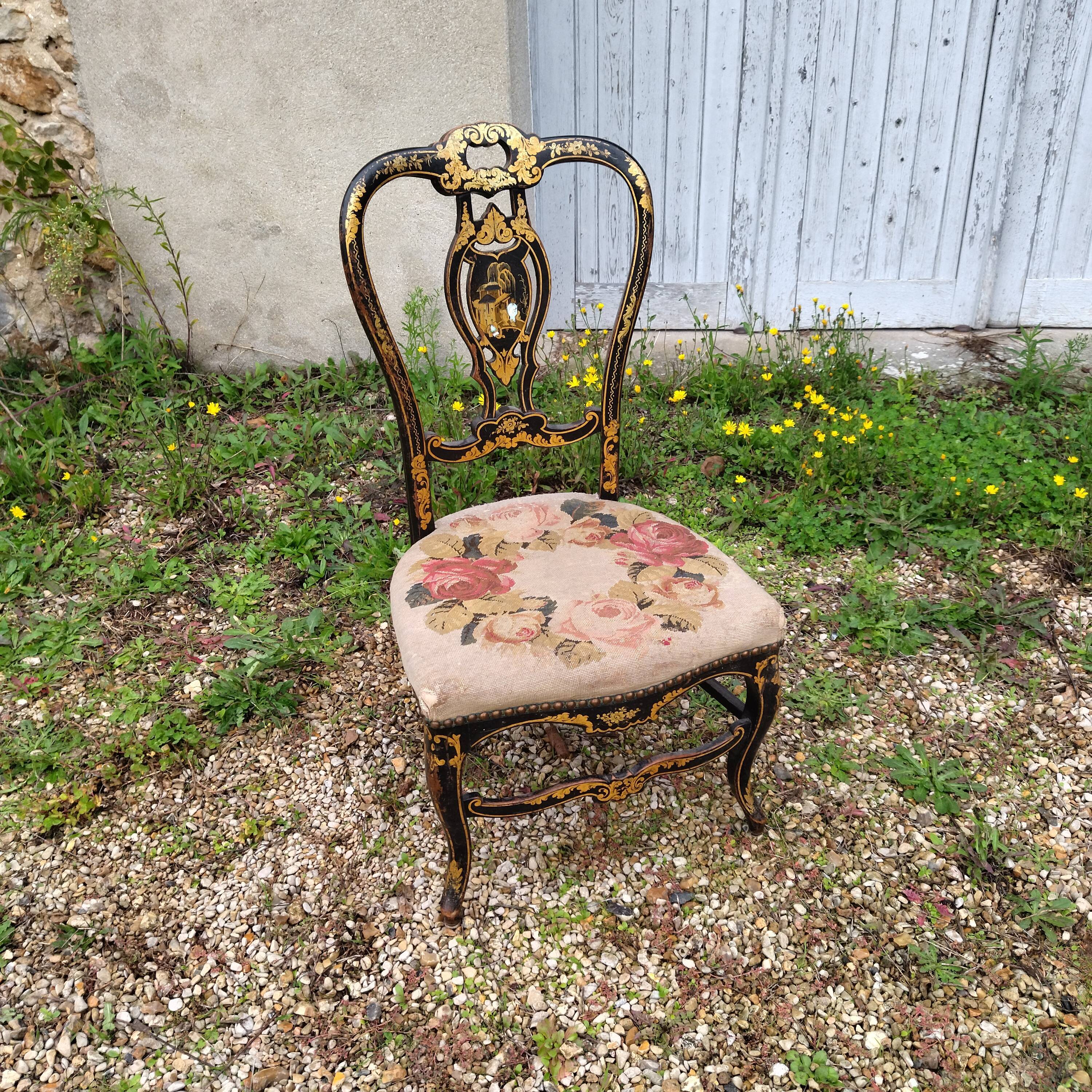 chair Napoleon III gilded wood mother-of-pearl XIXth