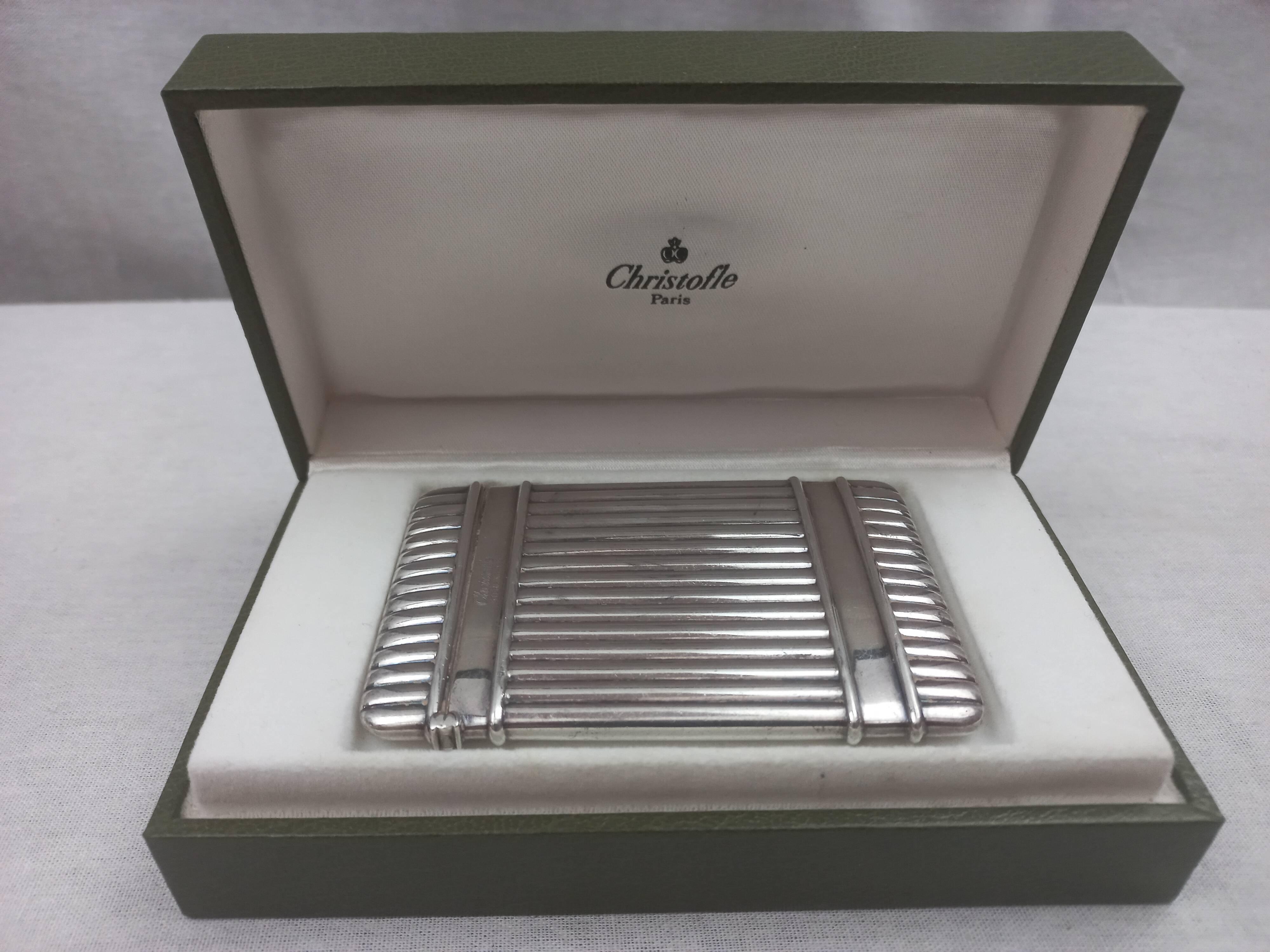 Christofle business card holder cigarette leaf case 925 sterling silver new