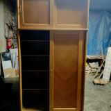 Vintage sliding wardrobe with 2 shelves, Scandinavian inspiration.
