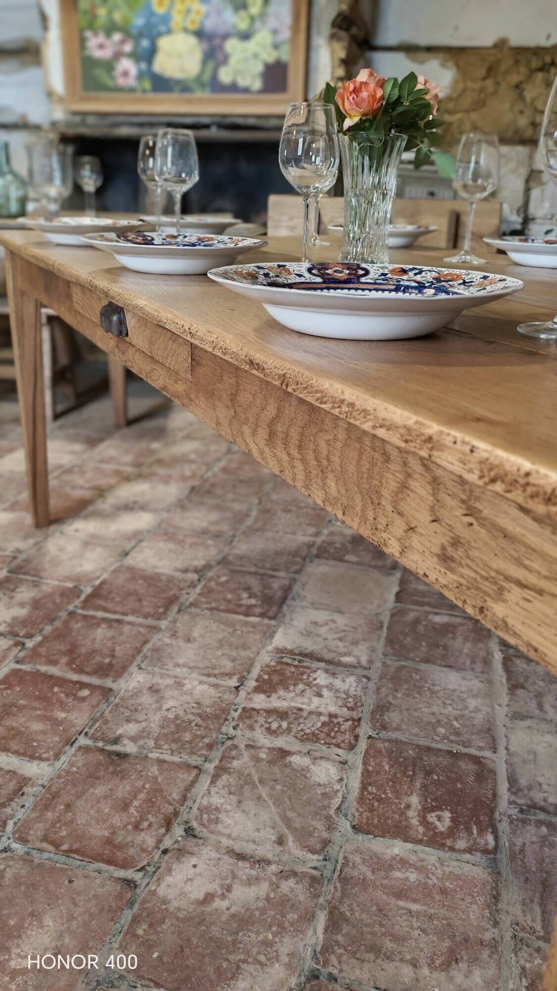 Large authentic farmhouse table made of solid French oak.