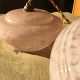 Pair of Art Deco suspensions in pink Clichy glass