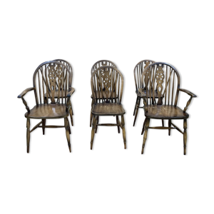 Suite de 4 chaises et 2 fauteuils anglais en hêtre - années 70