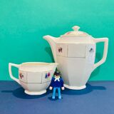 Teapot coffee maker & milk jar Sarreguemines france