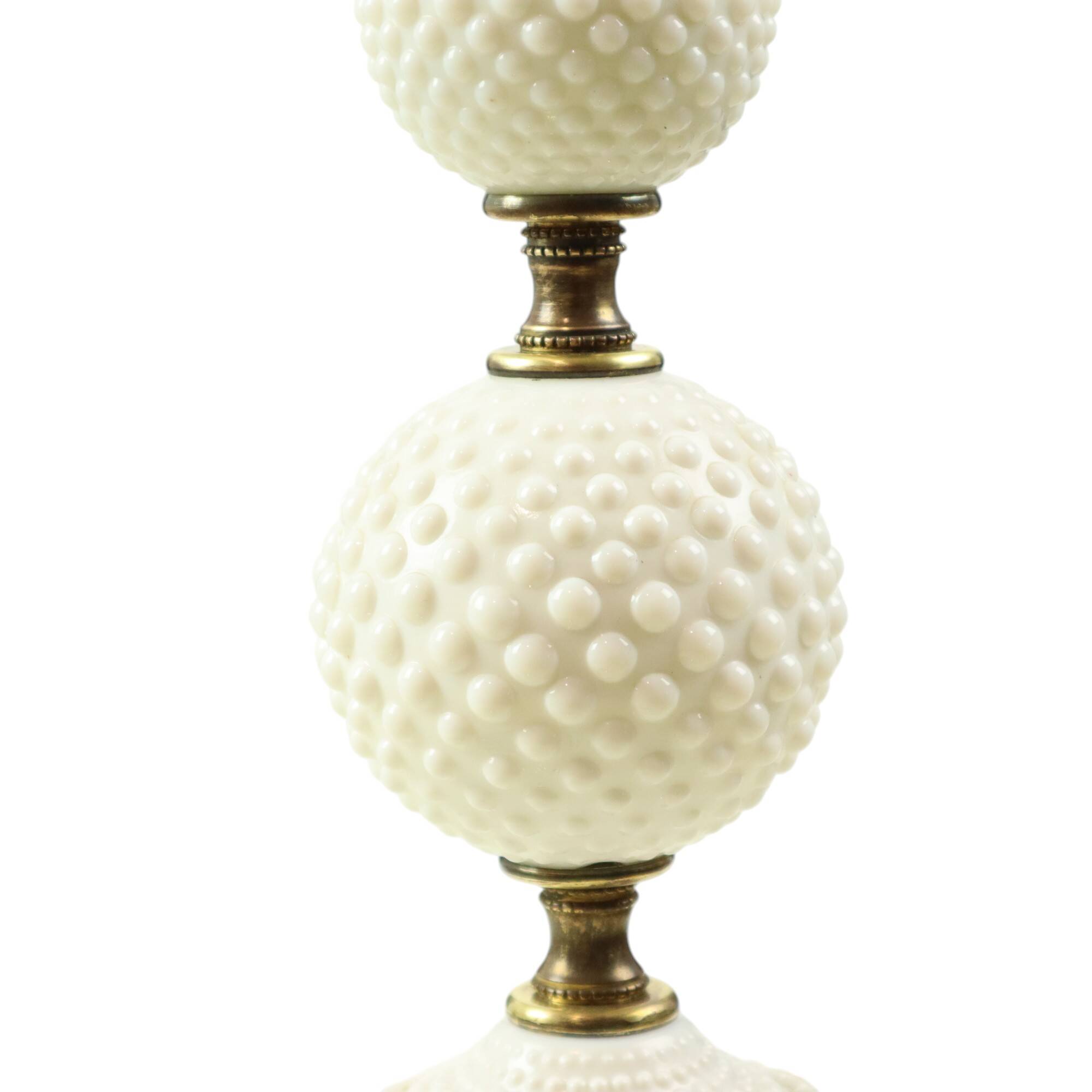 Vintage Table Lamp Frosted Milk Glass Brass Hobnail 1970s