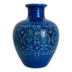 Vintage Italian vase in blue glazed ceramic, relief decoration.