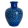 Vintage Italian vase in blue glazed ceramic, relief decoration.