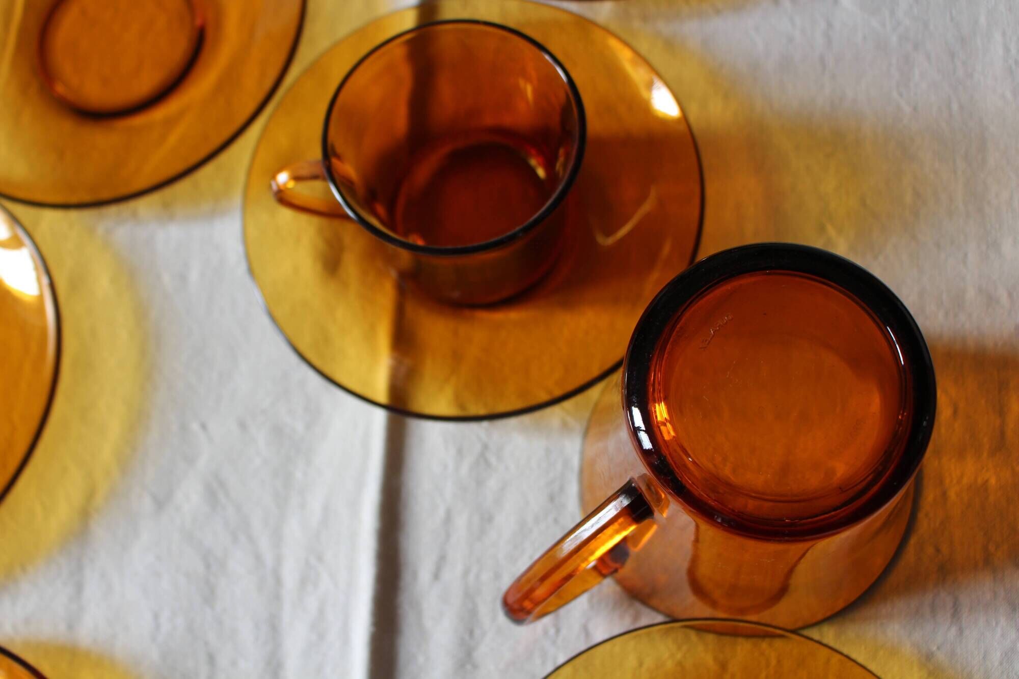 Service Duralex Vintage Orange Soaked Glass 6 cups Tea Sauces Pot