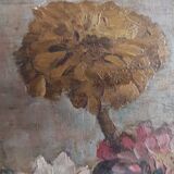 Vintage French oil painting of chrysanthemums