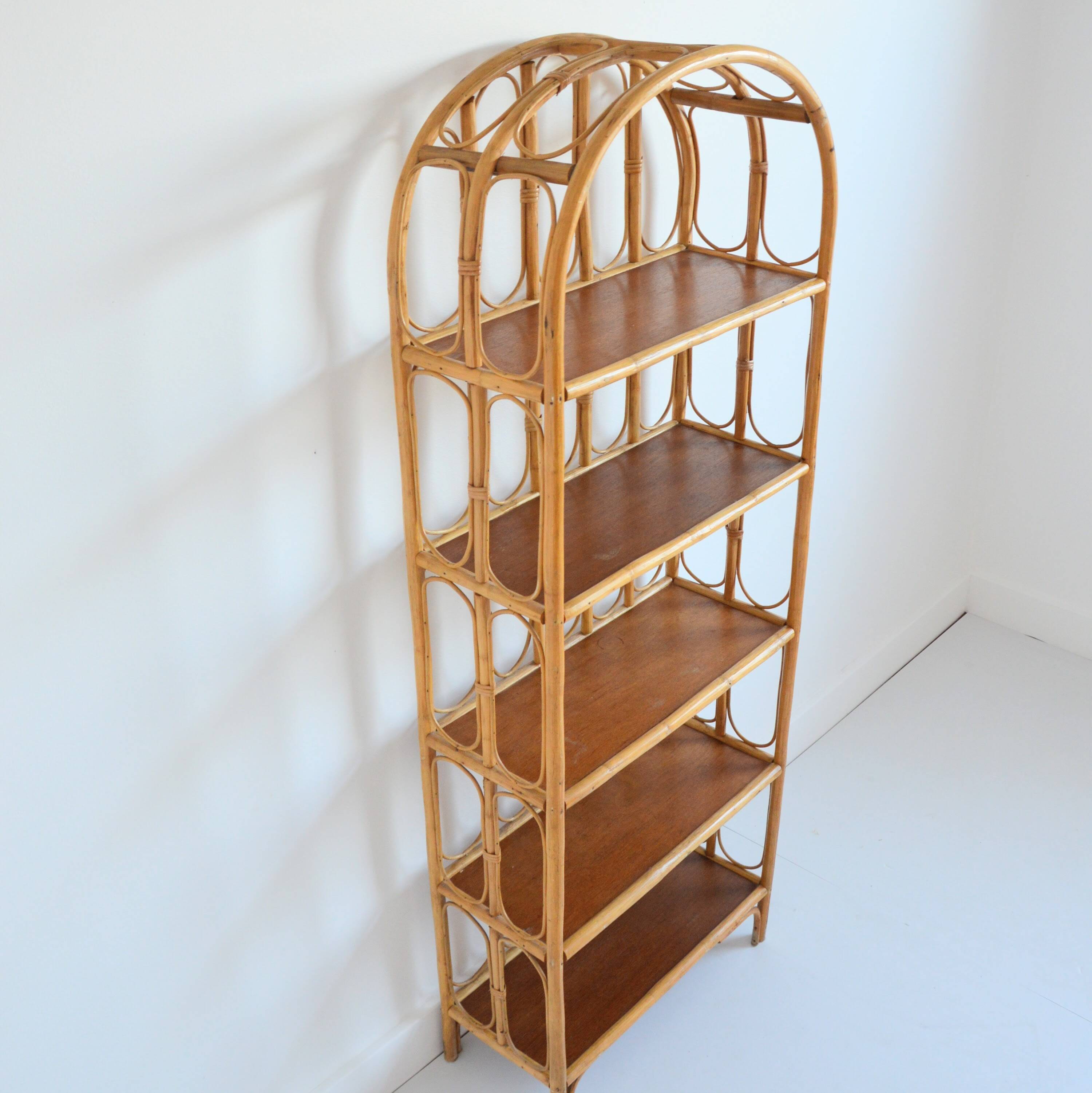 Library / Free-standing shelf in bamboo and rattan 1960s