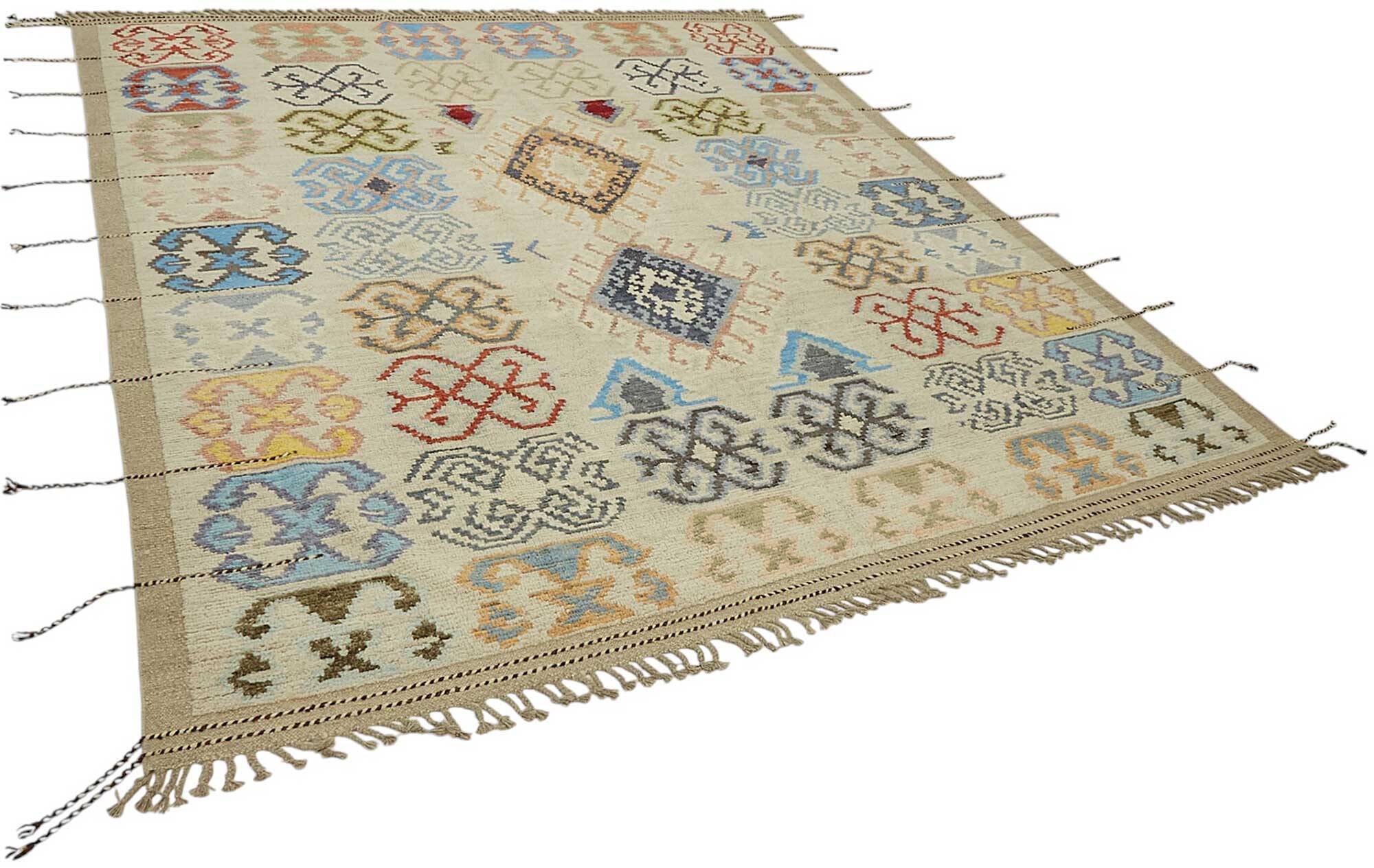 Tapis décoratif tribal fait main en laine multicolore 251 cm x 301 cm