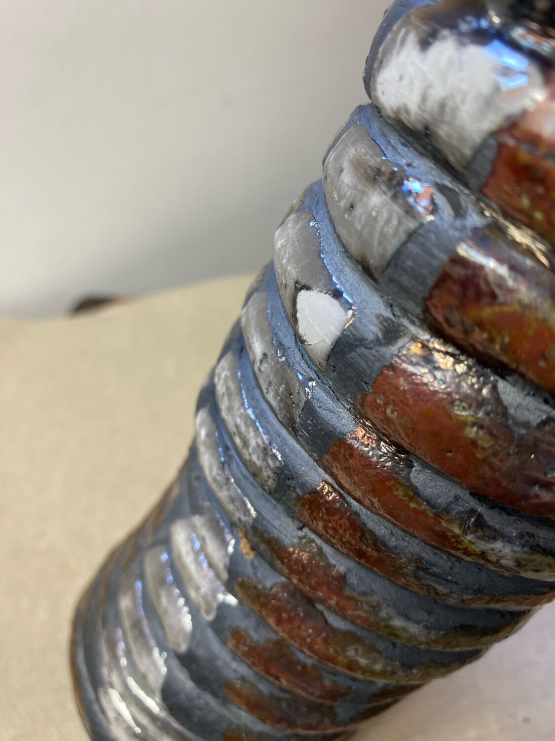 Raku ceramic tubular vase