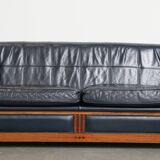 2 canapés Art Déco 2,5 places en cuir de vachette bleu foncé