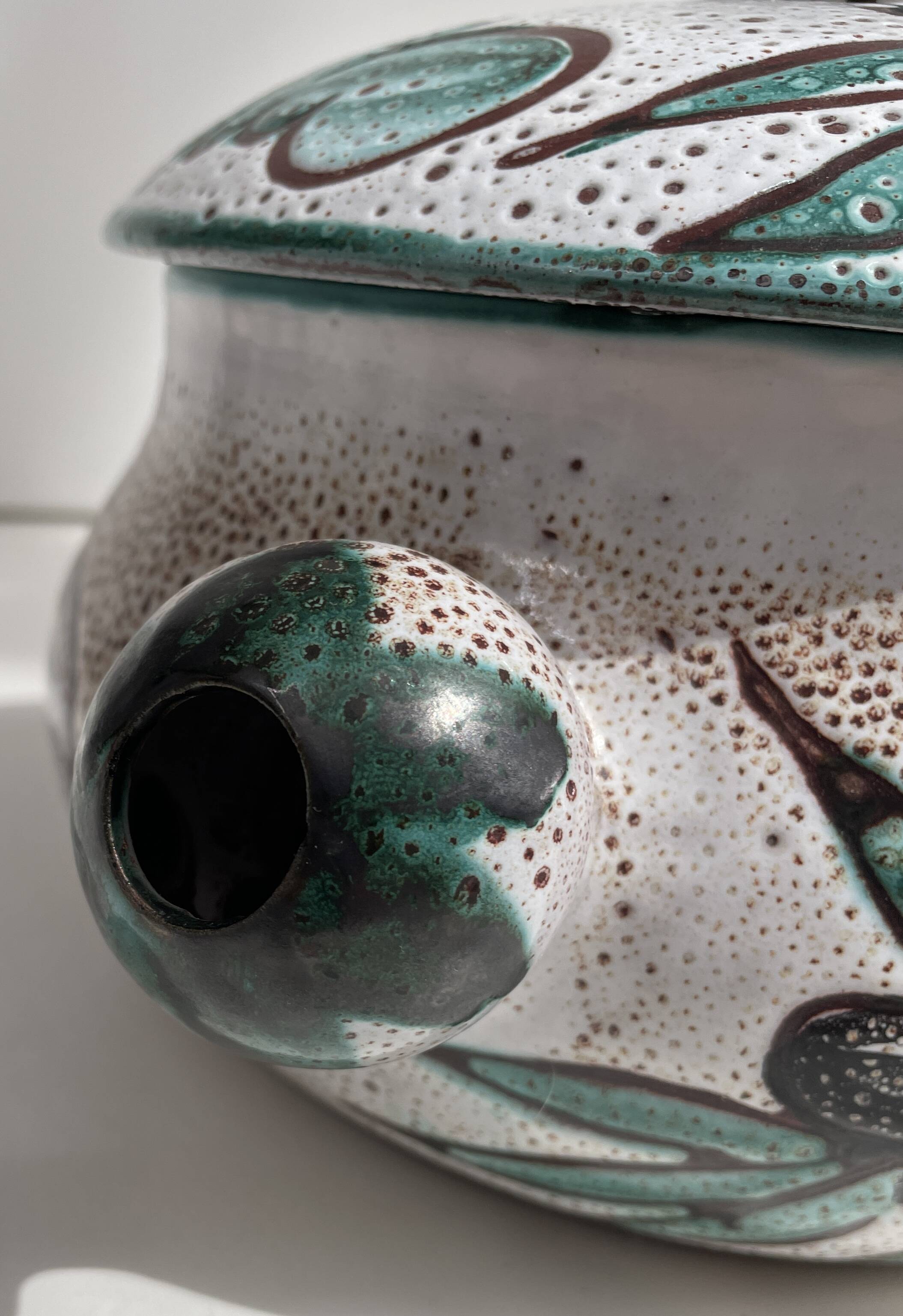 Large glazed and coloured ceramic soup tureen - Vallauris