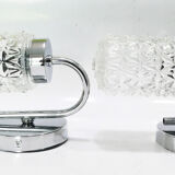 Pair of 1970 chrome metal wall light and molded glass globes.