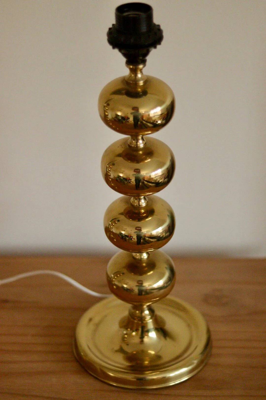 Pair of tall mid-century Swedish brass bobbin lamps by Aneta