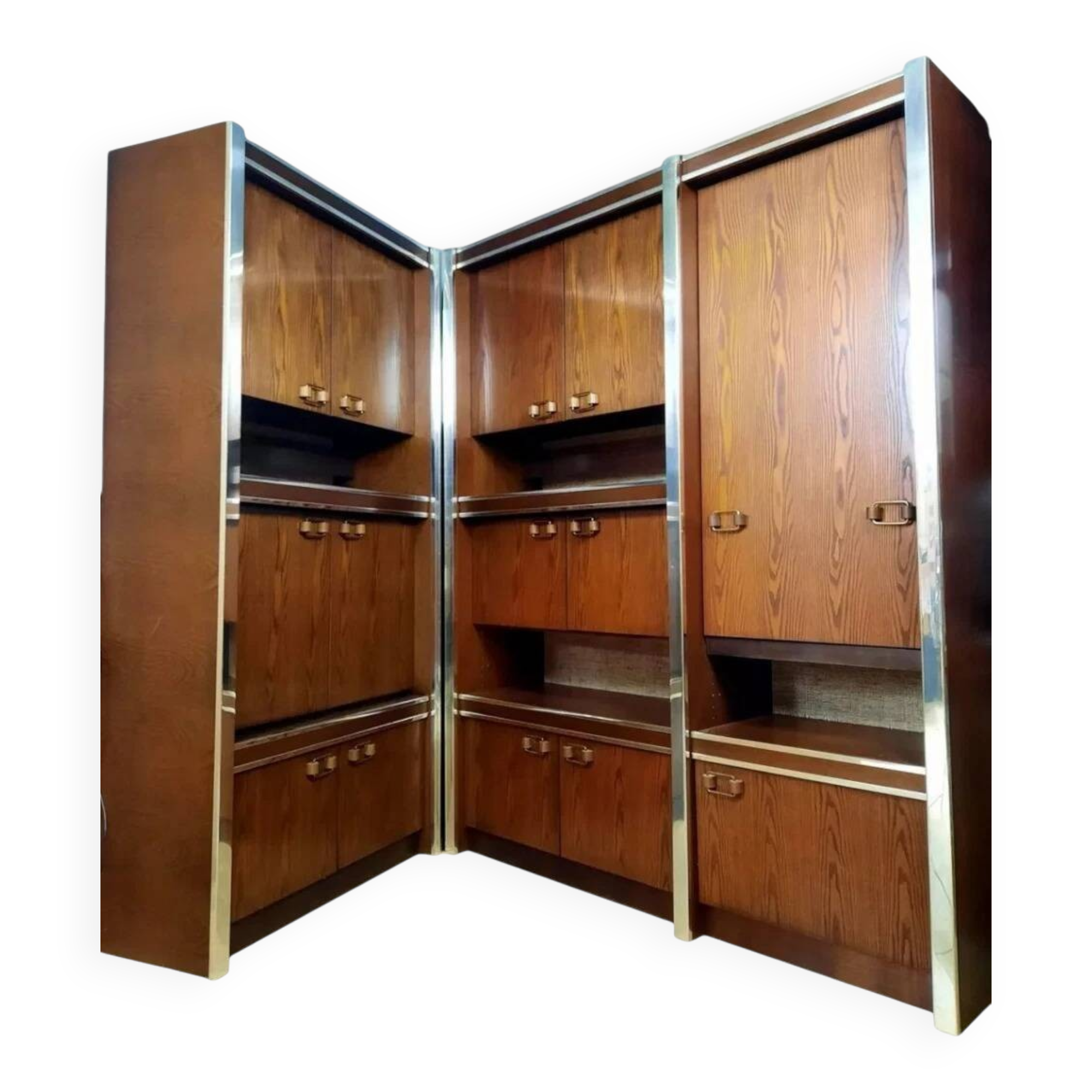 Scandinavian furniture in two modules in stained ash and chromed metal circa 1960