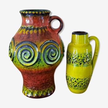 Pair of vases 1970's fat lava retro design mid century