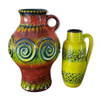 Pair of vases 1970's fat lava retro design mid century