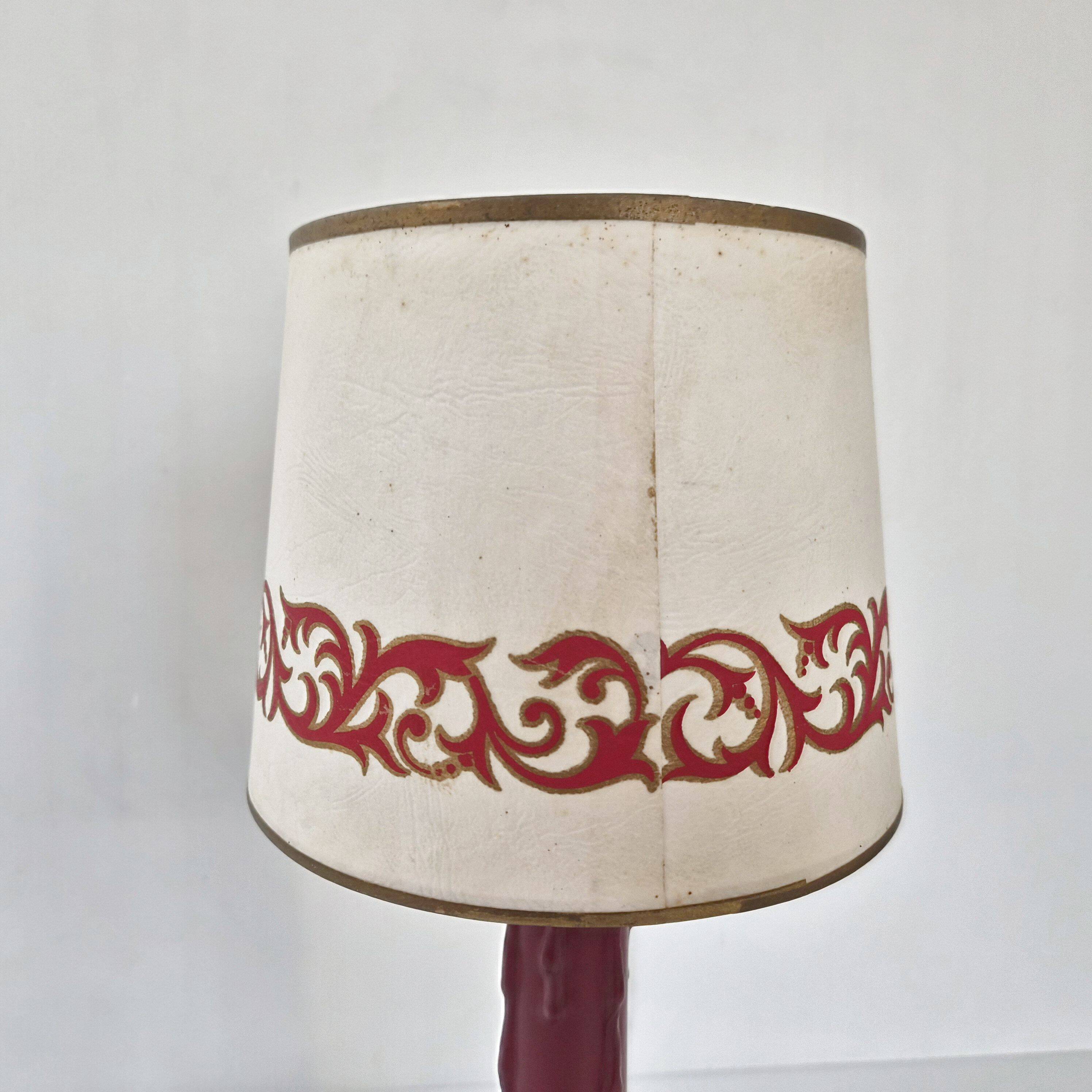 Vintage lamp in burgundy and black leather 1950