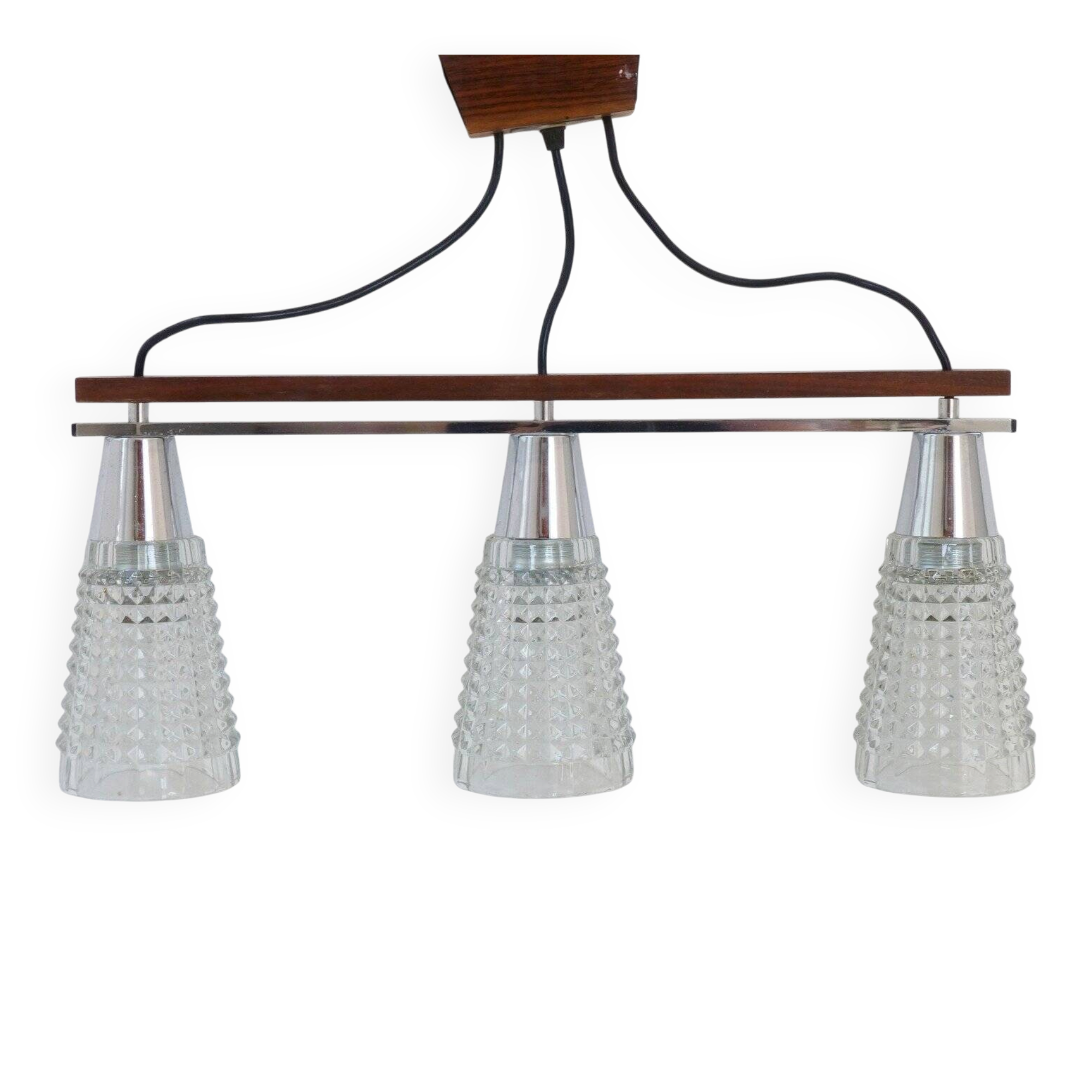 Vintage 1960s teak pyramid ceiling light