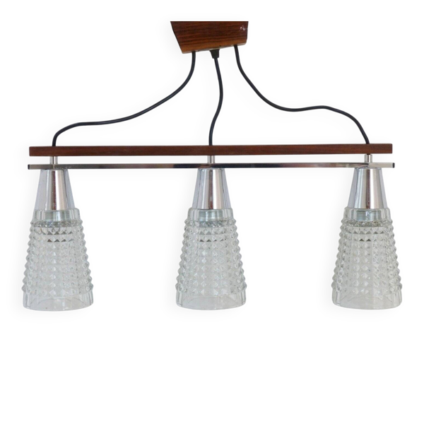 Lustre plafonnier pyramides teck vintage design années 60