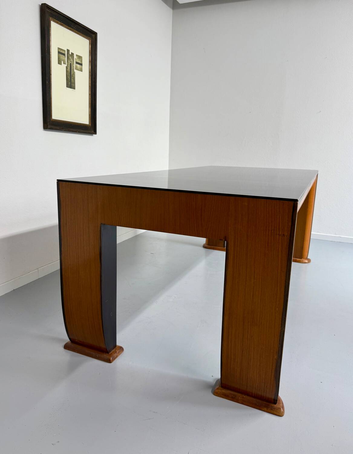 Antique wood and glass table, Art Deco Italian design, Borsani, 1940