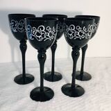 Stemmed glasses, vintage black flutes