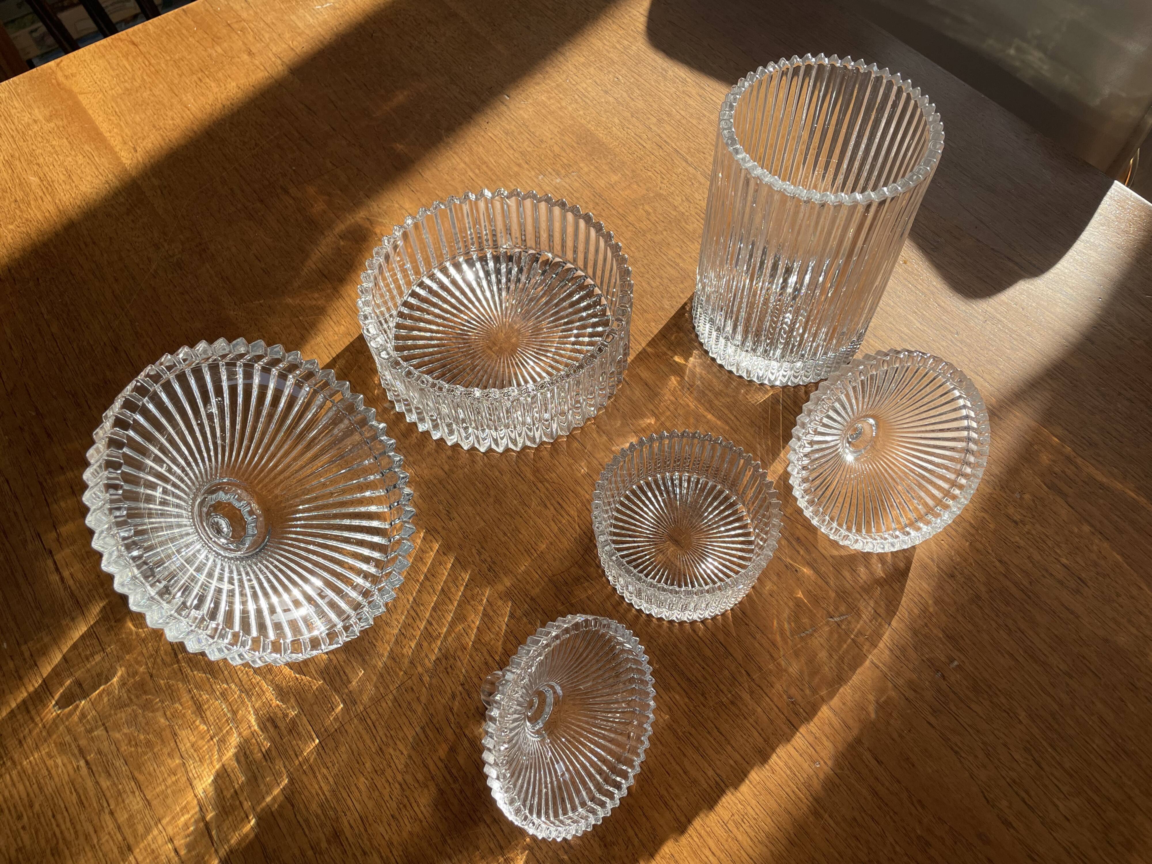 Set of 3 striped glass candy jars with lid or pharmacy jars.