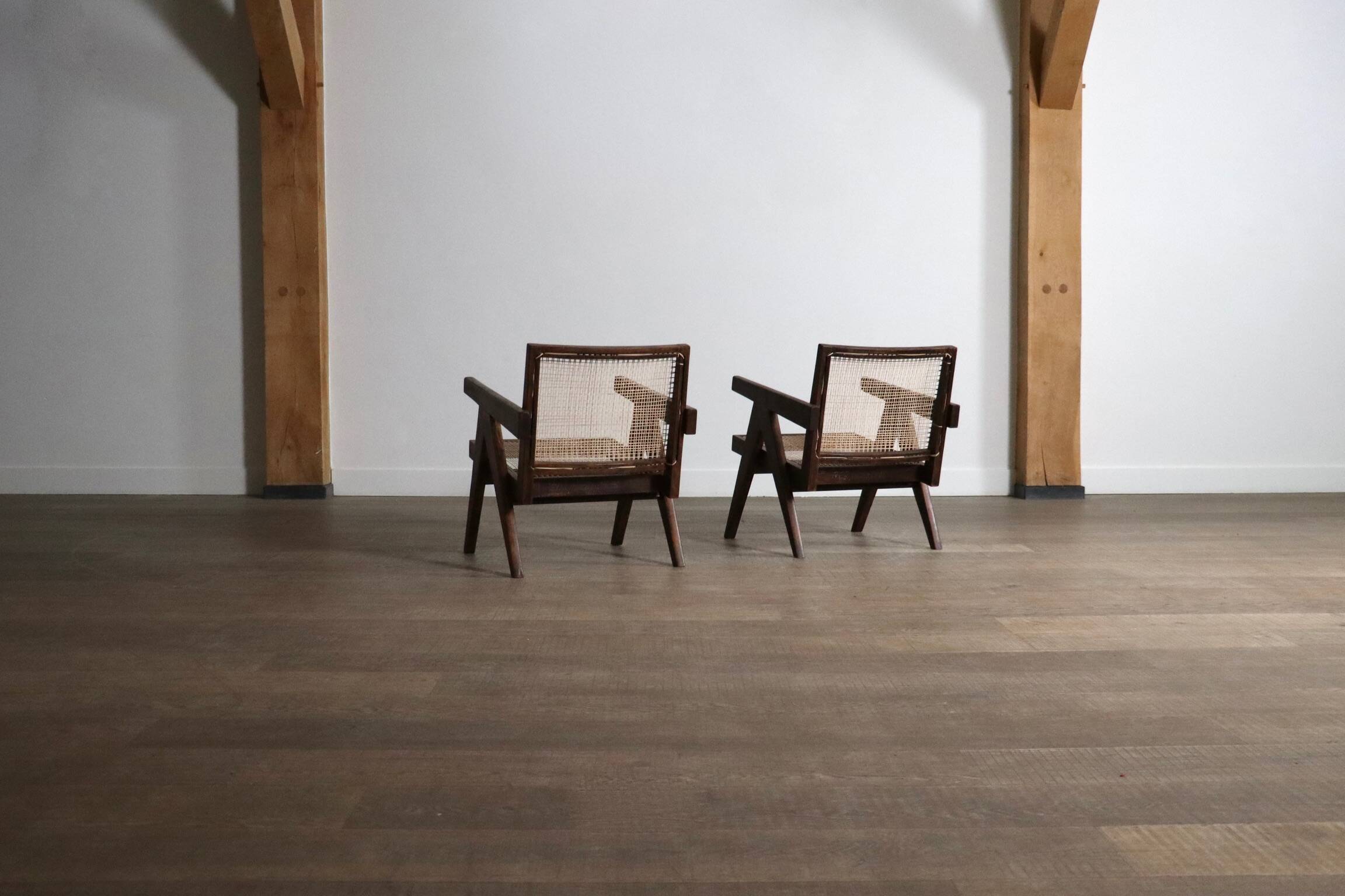 Pierre Jeanneret lounge chairs PJ-SI-29-A in teak and Cane, 1950s