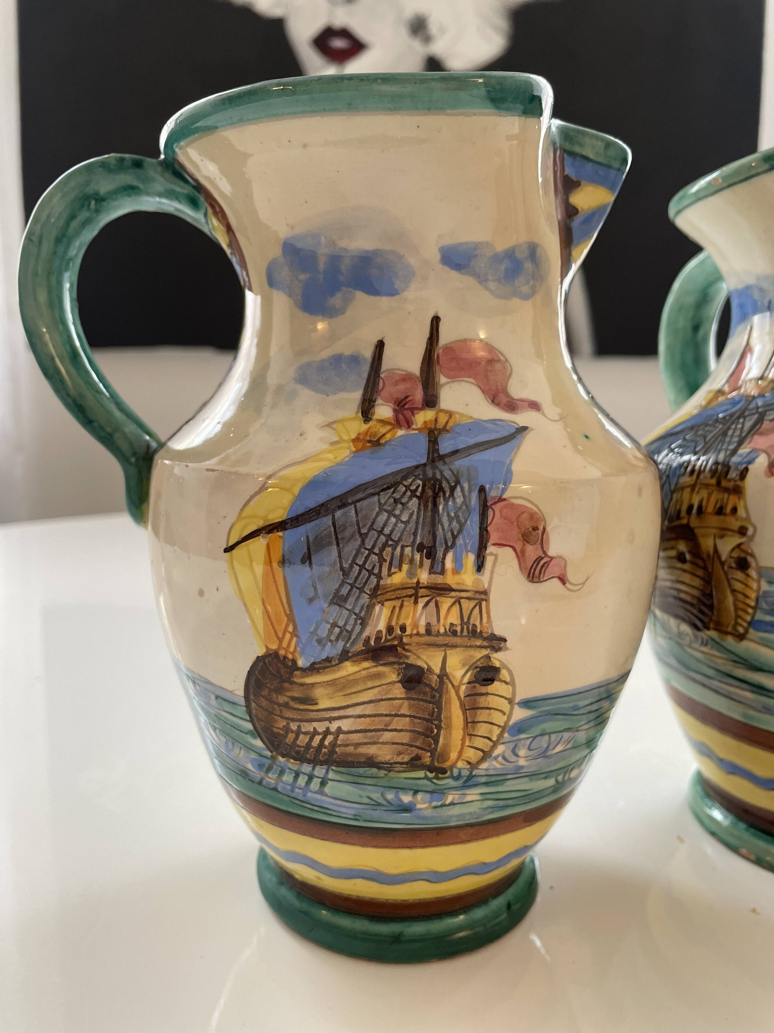 Pair of majolica jugs – perugia italy – 1960s