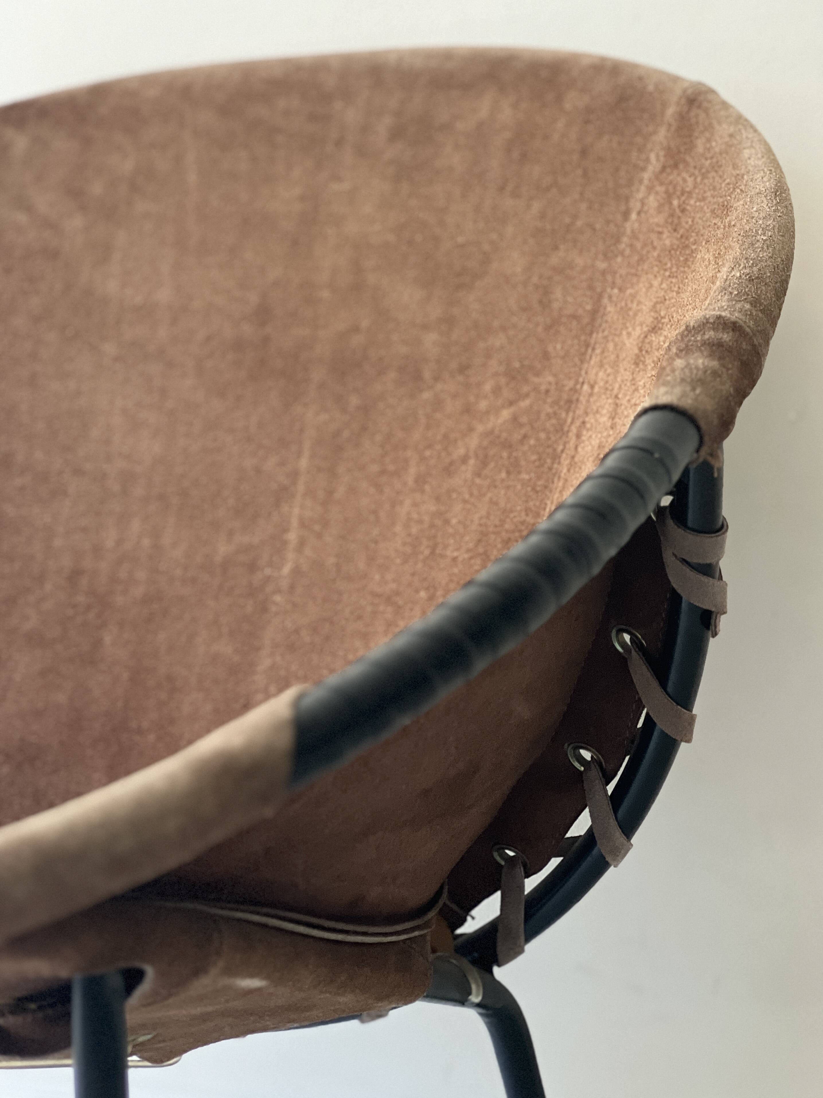 Designer armchair in brown suede circle ballon by Lusch & Co, Germany 1970s