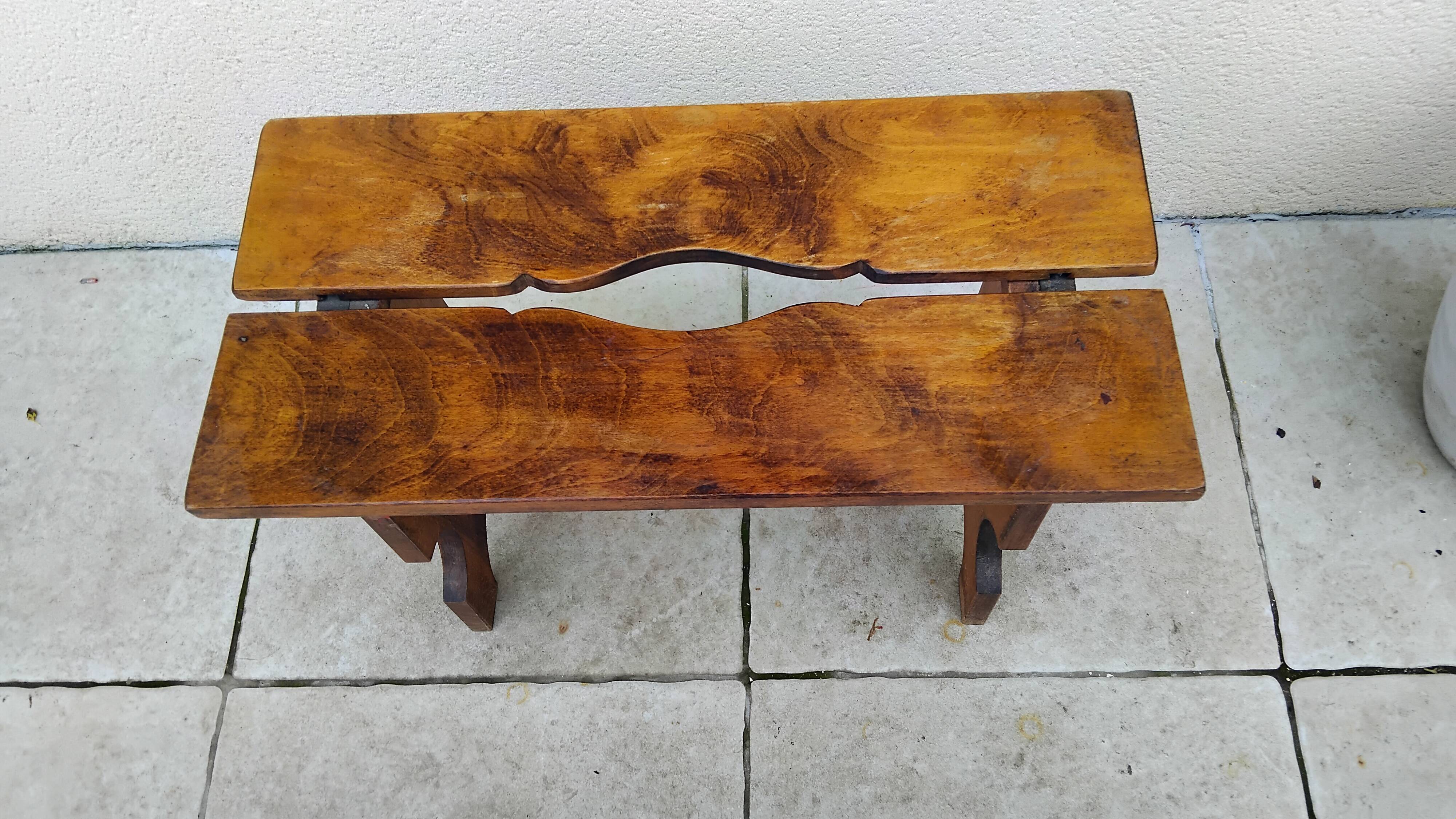 Large vintage solid wood brutalist farmhouse stool