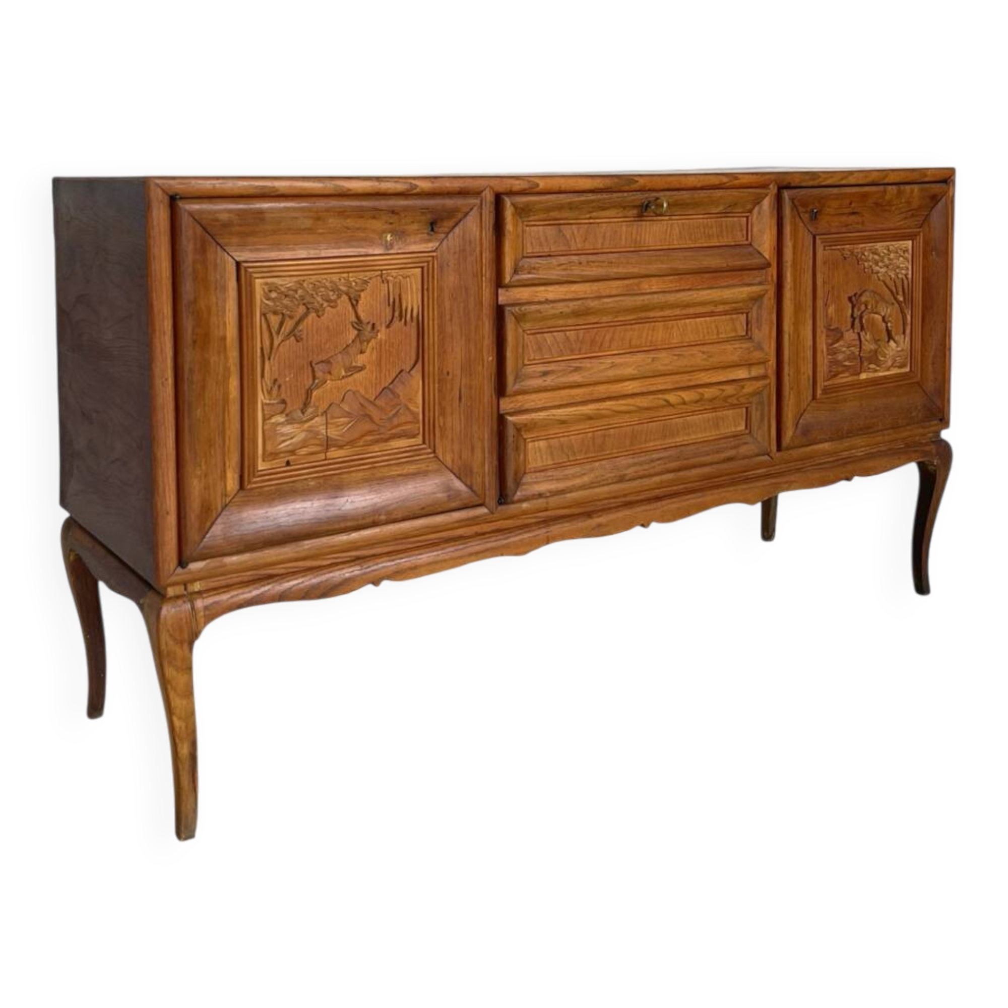 Italian Mid-Century cherrywood veneered and solid wood sideboard.