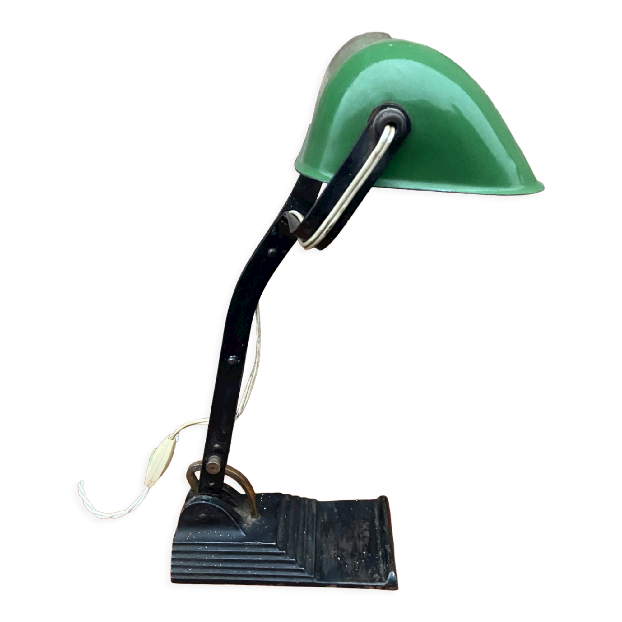 Art deco banker's lamp, 1930s bauhaus horax style enamel