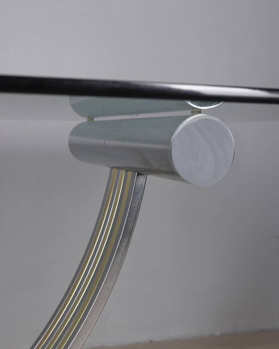 VINTAGE METAL, BRASS, AND GLASS TABLE BY RENATO ZEVI, 1970S