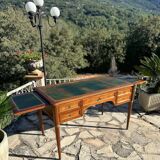 Louis XVI style solid mahogany and bronze flat desk, 19th century
