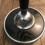Pedestal table with handle in chrome metal and black wood - Czechoslovak work, 1950: