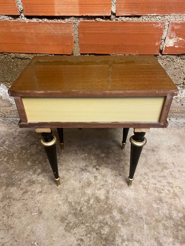 Chevet Ancien Table Nuit N252 Tiroir Bois Laqué Milieu XXeme Vintage