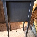 1950 bedside table in painted wood, trench grey color, renovated, 3 drawers