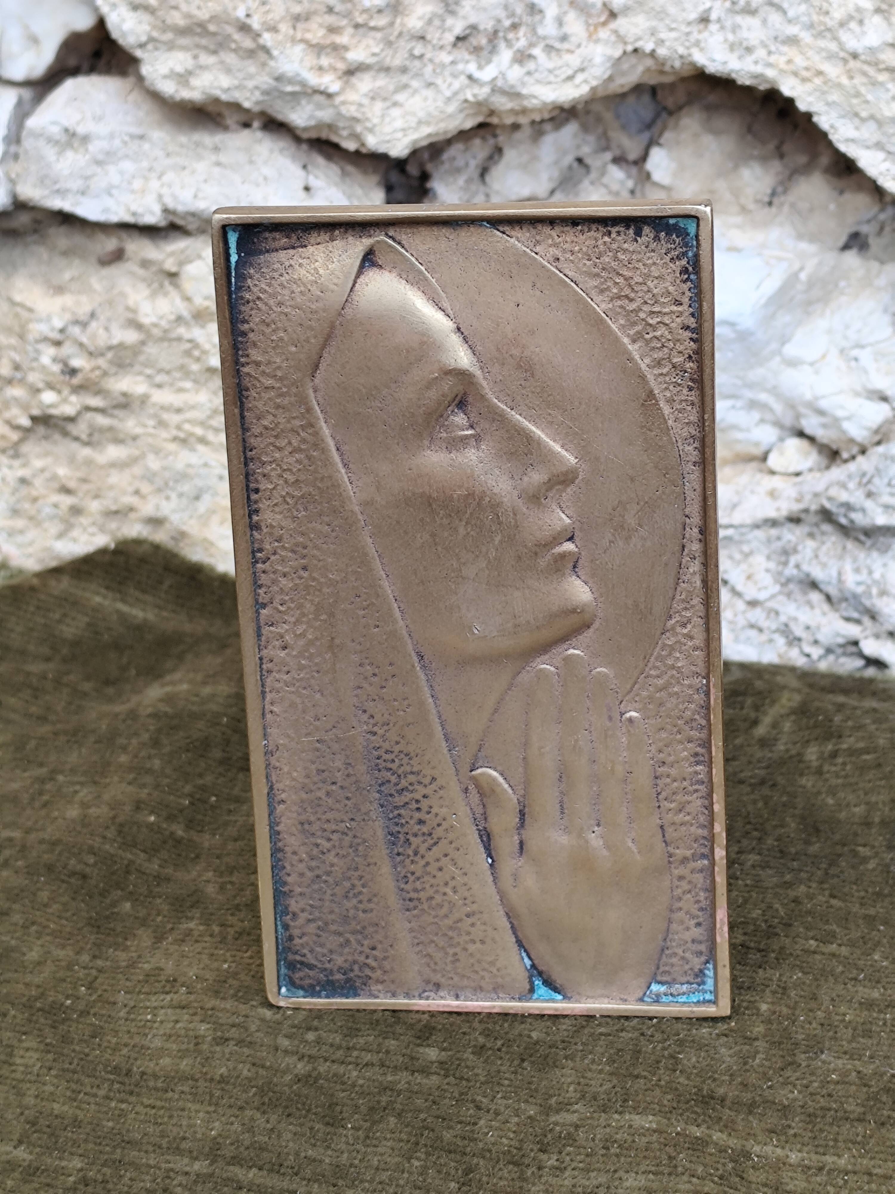 Bronze plaque of the Virgin Mary by Max Le Verrier