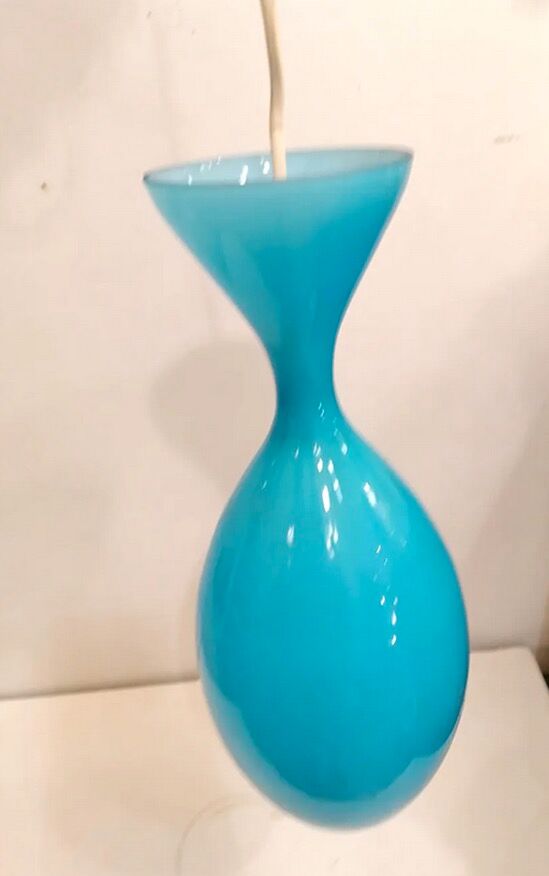 Blue opaline glass drop suspension, 1970