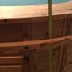 Vintage bar counter with natural wood stools