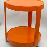 Vintage / designer / orange plastic rolling trolley,