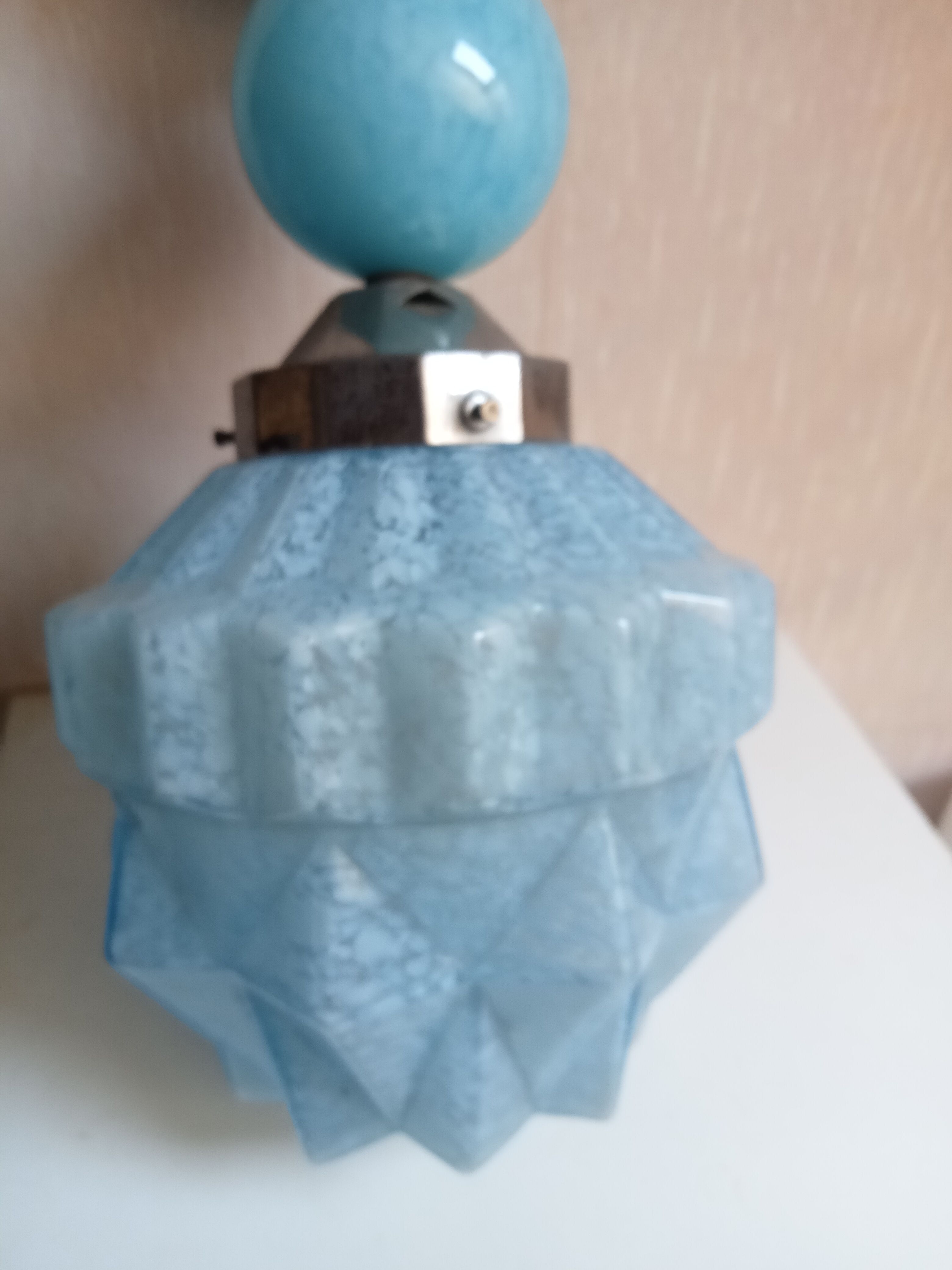 Lamp skyscraper opaline blue art deco 1920 height 35 cm diameter 18 cm