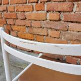 Chaise de salle à manger vintage stol kamnik : bois de hêtre blanc, assise en cuir marron