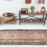 Pale orange & navy blue vintage runner rug 78x357cm