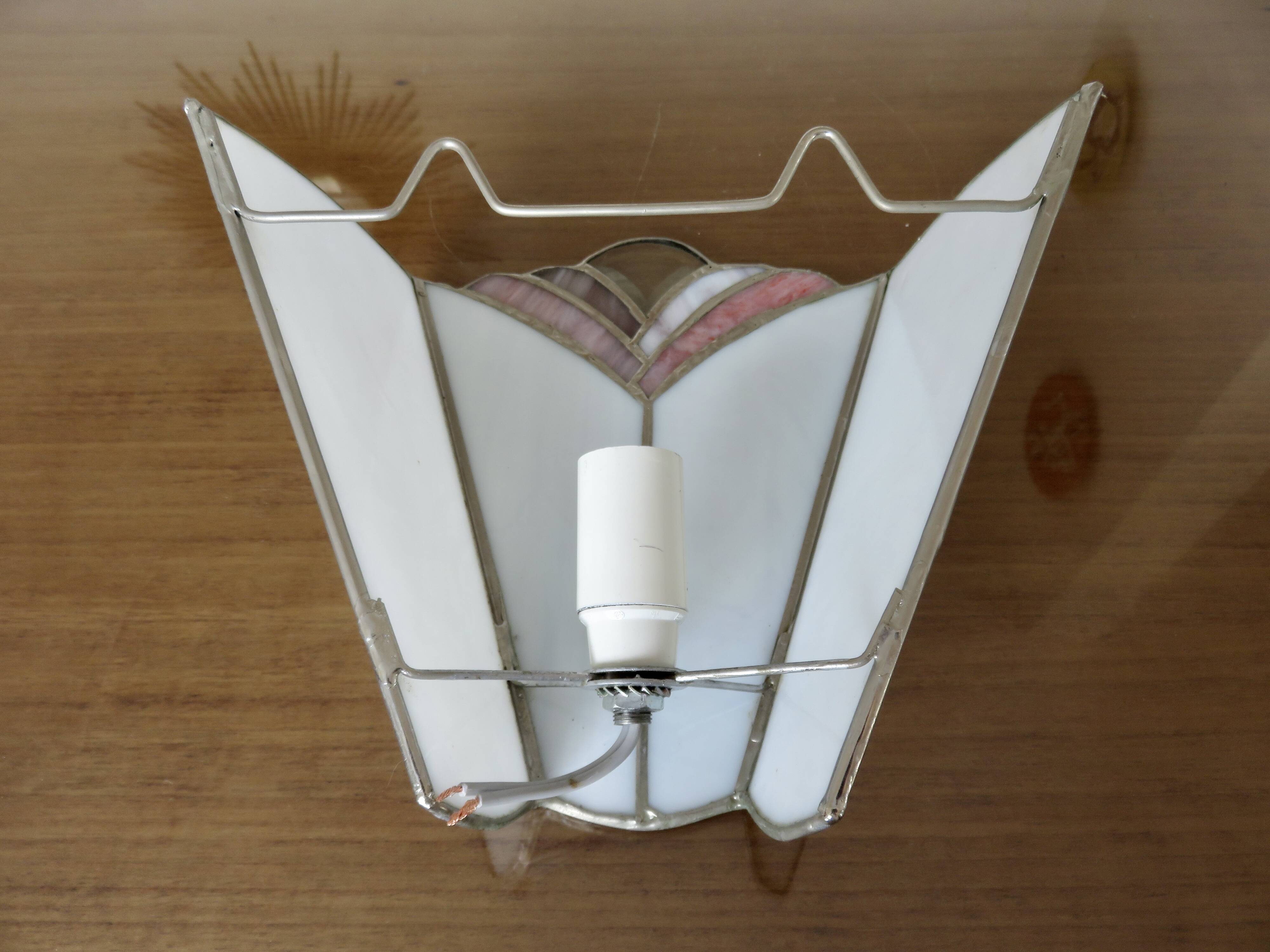 Pair of white and pink glass paste wall lights, Italy, Art Deco style