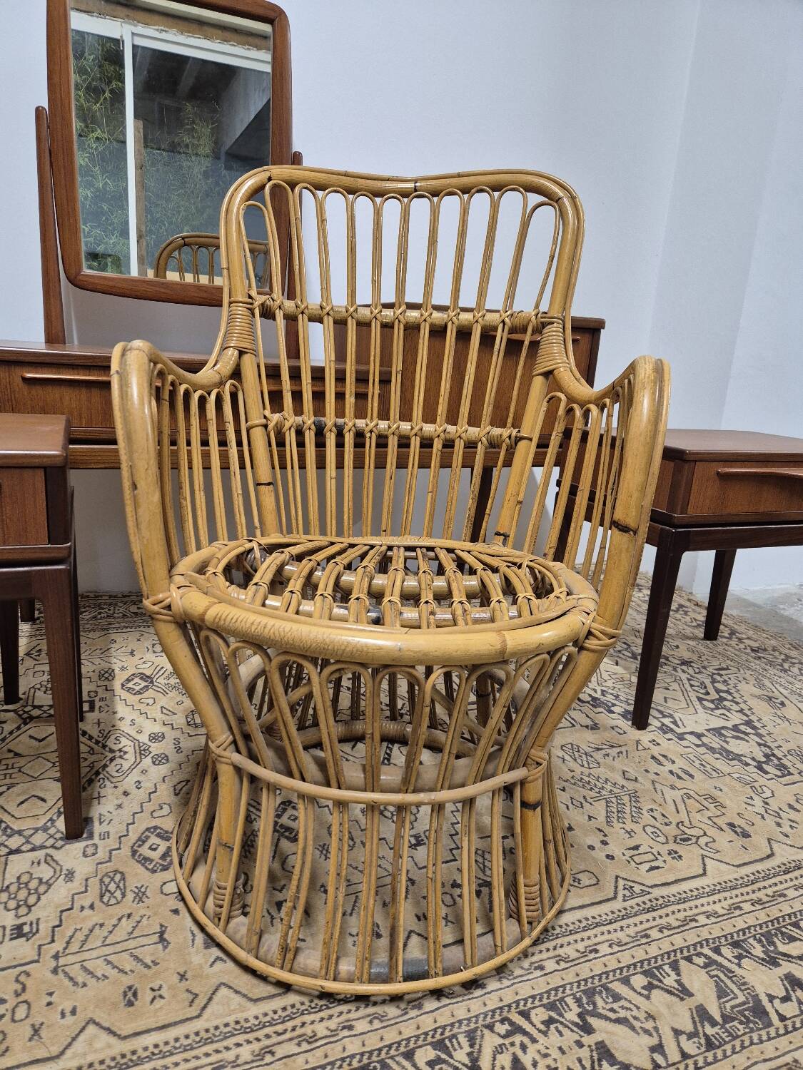 Fauteuil en Rotin Bambou vintage 1950s design -H85cm
