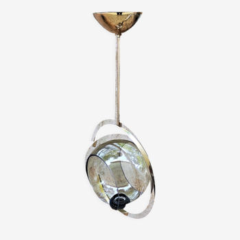 Brass and glass pendant lamp from the 1970s